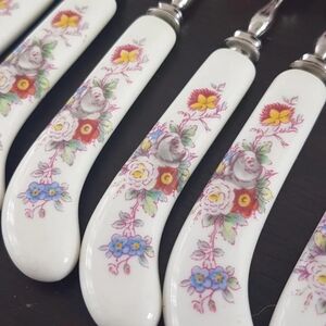 Royal Crown Derby Posies Dessert Fork Knife Set: Bone China Handles